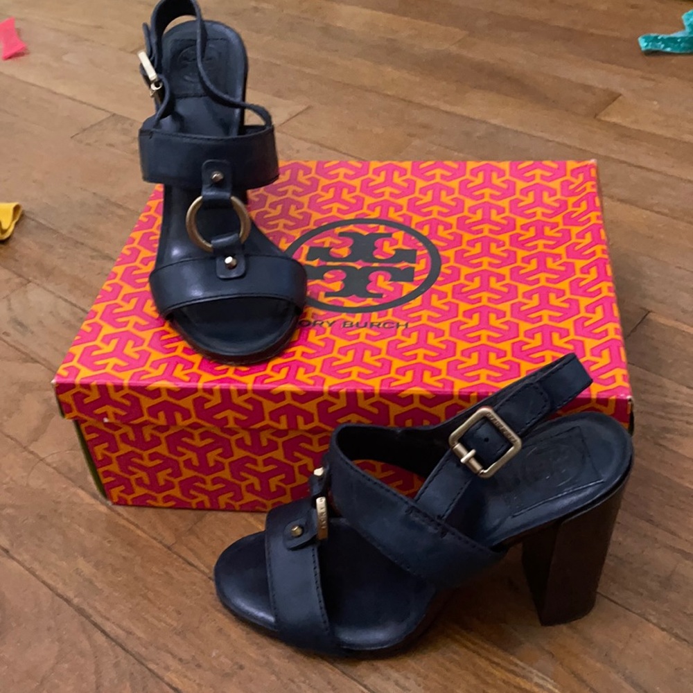 Tory Burch Navy Leather Fletcher HH Sandal 7.5